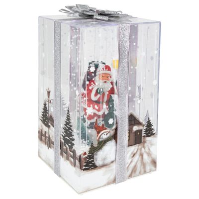 Northlight Lighted and Musical Santa Claus Snowing Gift Box Christmas Decoration, 12", Red
