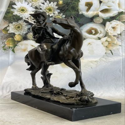 Bronze Sculpture Statue Western Old West Cowboy on Horse Marble Base Figurine Sale Gift Handmade Artwork Sale Deal by Think Bronze