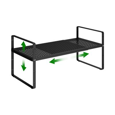 Expandable Kitchen Cabinet Shelf Organizer Rack Heavy Duty Metal Spice Rack Stackable Kitchen Counter Storage Shelf for Kitchen Cabinet Pantry Bathroom (Black - 16.5"-27" L x 10.2" W x 9.6" H - 1Pack)