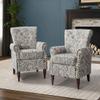 HULALA HOME Modern Wingback Accent Chairs Set of 2 with Wood Legs & Removable Cushion, Comfy Upholstered Armchairs with Nailhead Trim, Floral Pattern Single Sofa Chairs for Living Room Bedroom, Grey view 1