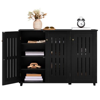 Yaheetech Shoe Storage Cabinet Floor Storage Organizer Wooden Cabinet with 3 Doors Adjustable Shelf for Entryway Living Room Home Office Black