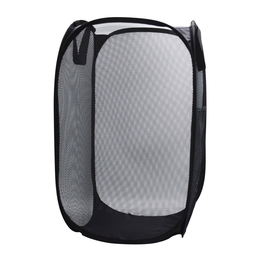 HONOMA Sturdy Mesh Laundry Hamper Basket Bag,Pop up Basket with Side Pocket for Laundry Room, Bathroom, Kids Room, College Dorm or Travel (Pop Vertical, Black)