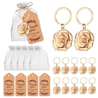 KaGrbves 50pcs Keychains/Keyrings for Baby Shower,Wedding or Bridal Shower Party Favors,Gift,Souvenirs to Guests Bulk with Gift Tags and White Bags(Rose flower)