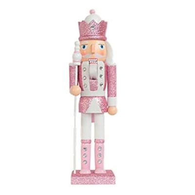 Pinnacle Peak Trading Company Pink Splendor King with Staff Wooden Christmas Nutcracker 15 Inch