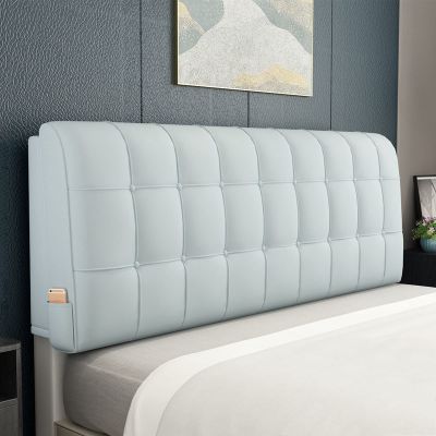 ZZYK Modern Faux Leather Bed Backrest Upholstered Adult Headboard Pillow with Side Pocket Reading Pillow Headboard Cushion for Home Bedroom Couch Soft Case Cushion,Blue,Paste 70.8inch/180cm