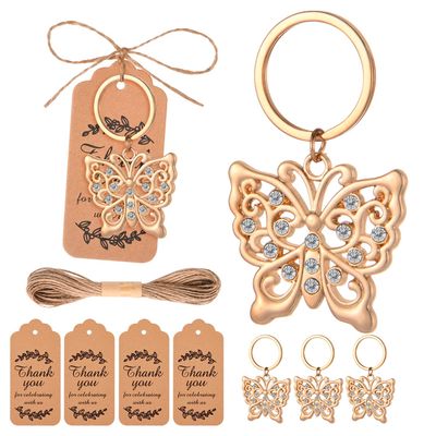 KaGrbves 50pcs Keychains/Keyrings for Baby Shower,Wedding or Bridal Shower Party Favors,Gift,Souvenirs to Guests Bulk with Gift Tags and White Bags (The butterfly)