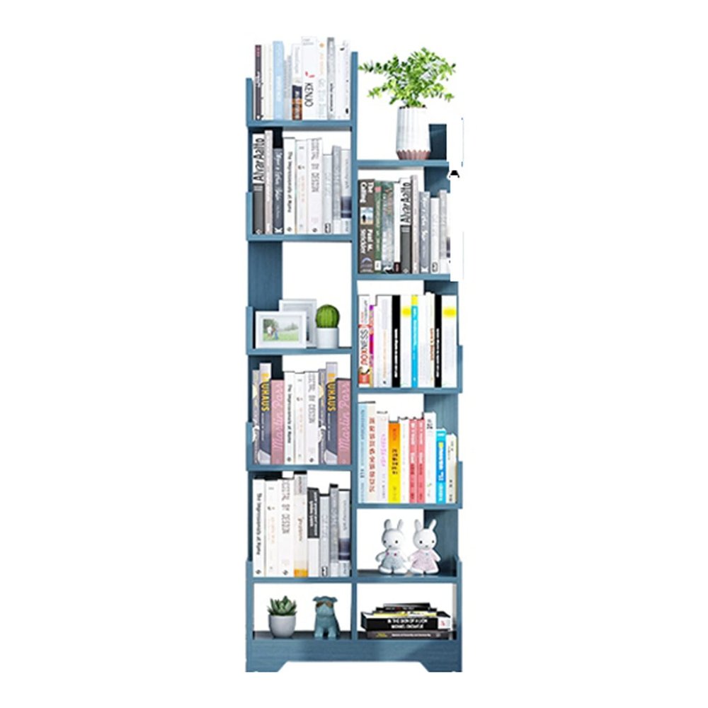 KIZQYN Bookcase Wooden Storage Racks, Display Racks, Blue Bookshelf Unit with Children Storage Cube, Bedroom, Living Room Bookshelf