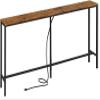 SUPERJARE 70 Inch Console Table with Outlet, Sofa Table with Charging Station, Narrow Entryway Table, Skinny Hallway Table, for Living Room, Rustic Brown view 1