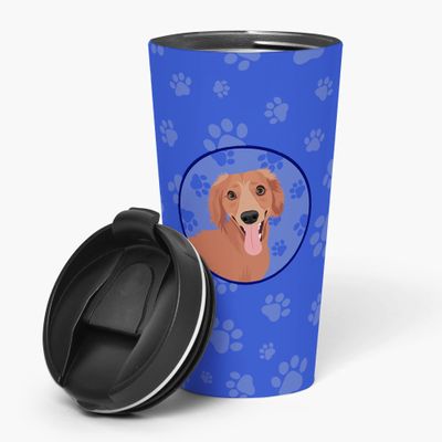 Caroline's Treasures WDK1039TBL215 Dachshund Red #1 Stainless Steel 16 oz Tumbler, Blue Insulated Tumbler with Lid, Cute Travel Cup for Coffee, Cocktails, Gift Men, Dad, Women, Mother