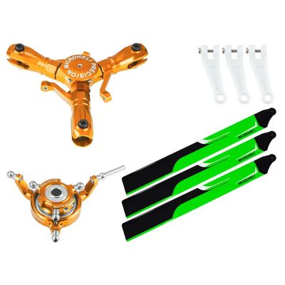 Microheli CNC Triple Green Carbon Plastic Blades Conversion Set (Gold) - Blade Infusion 180