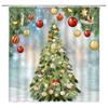 TENVSIN Merry Christmas Shower Curtain Christmas Balls Pine Tree Branches Fantasy Winter Snowflake Xmas Gift Happy New Year Fabric Bathroom Decor Set with Hooks67" Wx70 H view 1