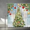 TENVSIN Merry Christmas Shower Curtain Christmas Balls Pine Tree Branches Fantasy Winter Snowflake Xmas Gift Happy New Year Fabric Bathroom Decor Set with Hooks67" Wx70 H view 2