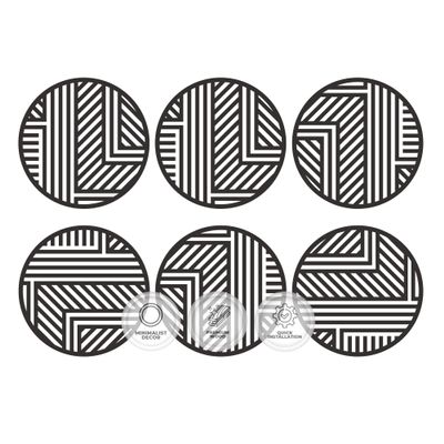 Acepunch Wall Sculptures 6 Real Wood Art Premium Elegant Modern Abstarct Lines Hanging Design Ideal Gift for Home Living Room Bathroom & Office Zen Black Wall Decor 20x20in AP1289
