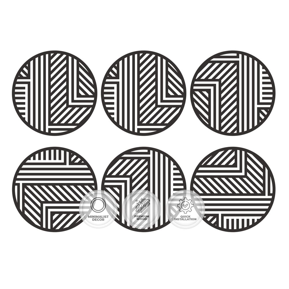 Acepunch Wall Sculptures 6 Real Wood Art Premium Elegant Modern Abstarct Lines Hanging Design Ideal Gift for Home Living Room Bathroom & Office Zen Black Wall Decor 20x20in AP1289