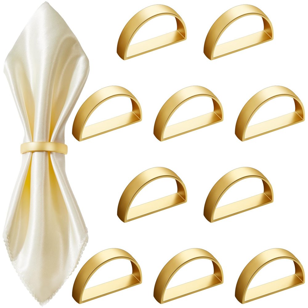 100 Pcs Stainless Steel Napkin Rings Metal Napkin Ring Holders Easter Modern Serviette Buckles Metallic Adornment for Spring Table Kitchen Dinner Party Wedding(Matte Gold Semicircle)