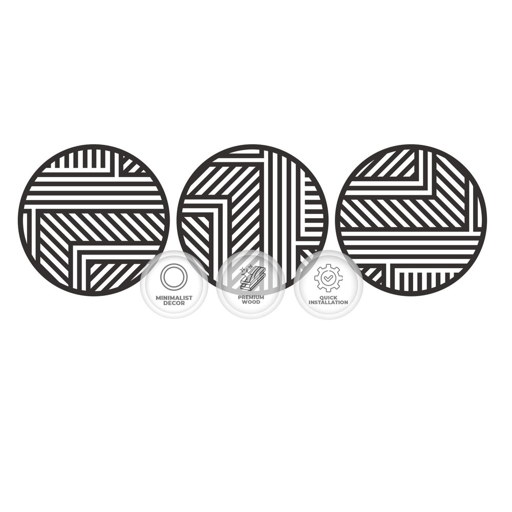 Acepunch Wall Sculptures 3 Real Wood Art Premium Elegant Modern Abstarct Lines Hanging Design Ideal Gift for Home Living Room Bathroom & Office Zen Black Wall Decor 20x20in AP1289
