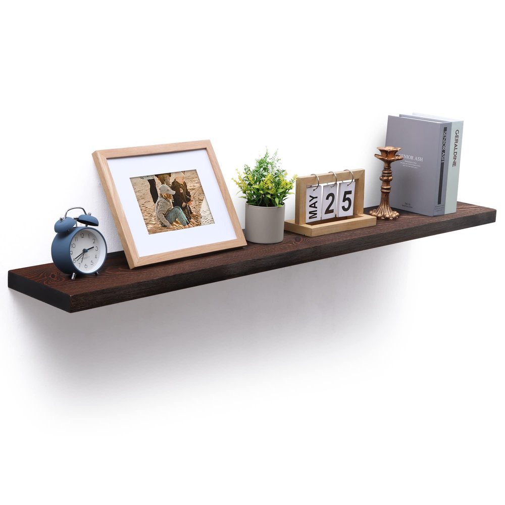 Axeman Floating Shelves for Wall - 48 Inch Dark Wood Shelves for Wall - 8 Inch Deep Rustic Wood Floating Shelves for Living Room Bedroom Laundry Room Garage Farmhouse