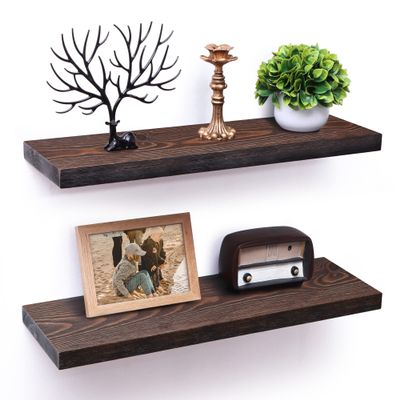 Axeman Floating Shelves for Wall, 24 Inch Wood Floating Shelves Set of 2, 24W x 8D Rustic Floating Wall Shelves for Living Room Bedroom Laundry Room Garage Farmhouse - Dark Walnut