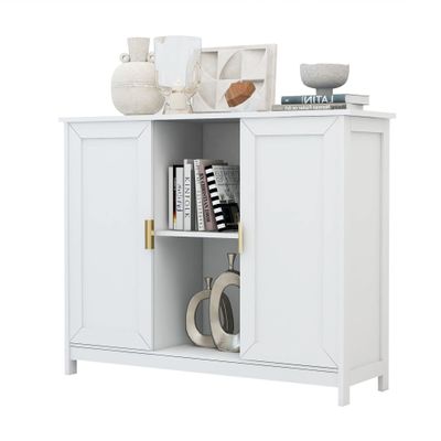 TaoHFE White Buffet Cabinet with Storage,Wooden Narrow Sideboard Entryway Cabinets,Modern White Cabinet with Doors Credenza