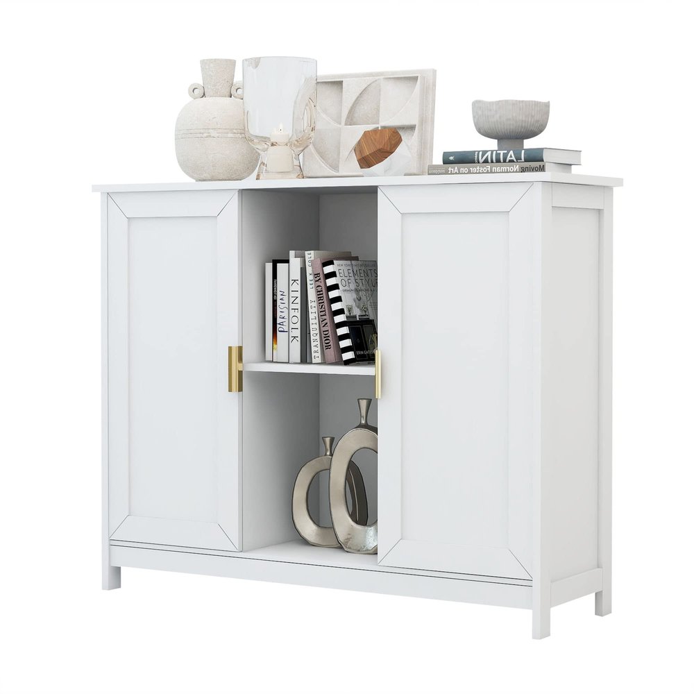 TaoHFE White Buffet Cabinet with Storage,Wooden Narrow Sideboard Entryway Cabinets,Modern White Cabinet with Doors Credenza