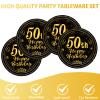 40PCS 50th birthday decorations 50th Birthday Party Tableware Set Include Black and Gold 50th birthday plates and napkins Cheers to 50 Years Decorations for Man Retirement Graduation view 3