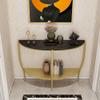 KWOKING Stone Half Moon Console Table 33.46" Tall Legs Included 1 Shelves Porch Table Semi-Circle Wall Porch Table Slate Entry Porch Cabinet Side Table Gold Base Balck Top 47" L x 14" W x 33" H view 1