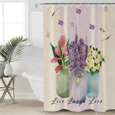 Fabric Shower Curtain for Bathroom 36" W x 78" L Vase Tulip Lavender Florals Buffalo Plaids Shower Curtain with Hooks Bathroom Decor Waterproof Shower Curtains Machine Washable for Home Hotel