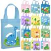 Ferraycle 24 Pcs Dinosaur Party Favor Bags with Handles Dinosaur Birthday Party Supplies Dino Non Woven Goodie Bags Reusable Gift for Kids Boys Girls Candy Goody (Cute) view 1