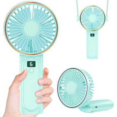 Peiyuu Portable Fan, 4000mAh USB Rechargeable, 180 Foldable Mini Desk Fan with 6 Wind Speed, LCD Digital Display, Lanyard as Neck Fan, Ultra Quiet