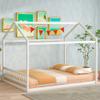 CKLMMC Queen Size Wooden House Bed with Headboard,Wood Low Floor Bed Frame with Roof for Toddler Kids, Can be Decorated with DIY, No Box Spring Needed (White/House*Q) view 1