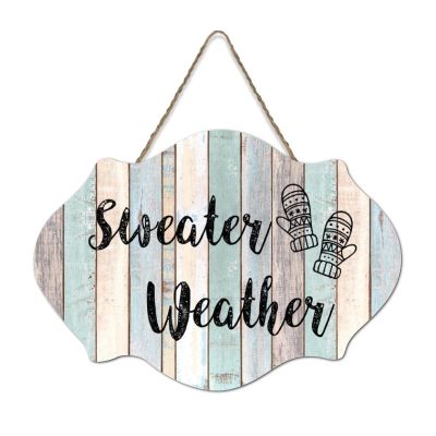 Alioyoit Vintage Christmas Wood Sign Plaque Sweater Weather Rustic Farmhouse Wood Wall Hanging Sign Plaque Door Hanger Sign Plaque Wall Decorations for Porch Novelty Christmas Gift
