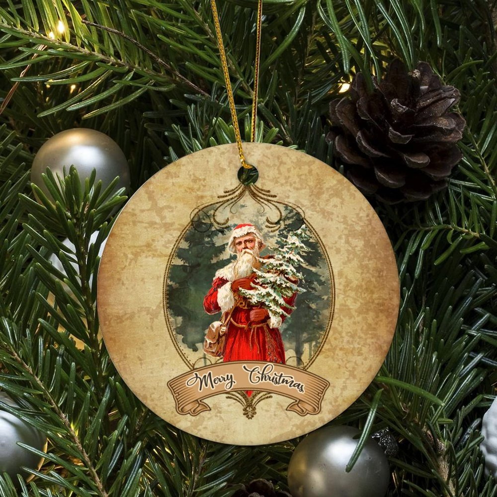 Bomehhjuli Farmhouse Decor Santa Christmas Ornament Winter Holiday Ceramic Keepsake 3.2 Inch with Gold String Funny Wedding Decoration Ornaments Engagement Newlywed Holiday Keepsake Decor