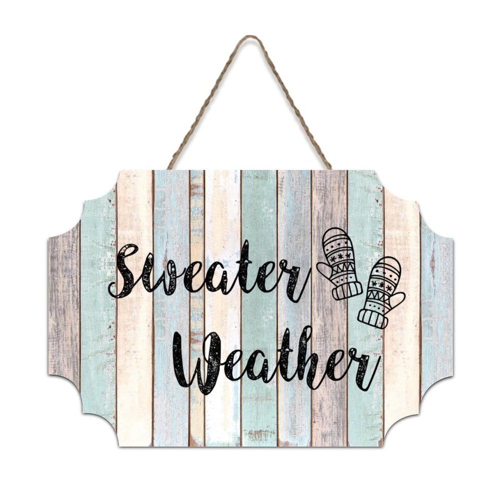 Alioyoit Rustic Christmas Wooden Pallet Sign Plaque Sweater Weather Classic Style Wooden Plank Board Home Sign Wall Hanging Decor for Tabletop Christmas Xmas Decoration