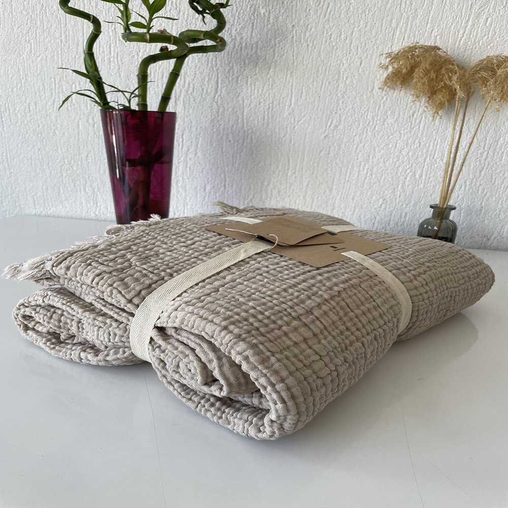 100% Muslin Cotton Pillow Shams, 4 Layers Soft Turkish Cotton Pillowcases, Pillowcase ONLY  No Blanket or Bedspread Included, Beige (King Size Pillowcases 20x35 (50x90cm))