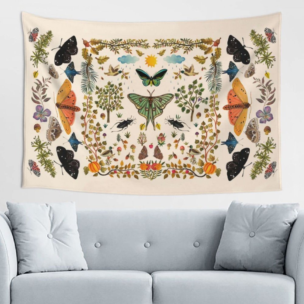 Vthxloi Moth Butterfly Flower Tapestry Gothic Tapestries Wall Hanging For Room And Home Decorations ( 60 X 40 Inch )