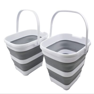 SAMMART 10L (2.6 Gallon) Collapsible Rectangular Handy Basket/Bucket (White/Grey (Set of 2))