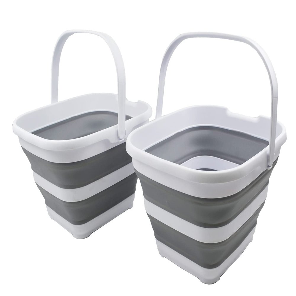 SAMMART 10L (2.6 Gallon) Collapsible Rectangular Handy Basket/Bucket (White/Grey (Set of 2))