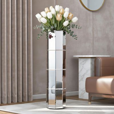 blingworld Mirror Floor Vase 28 inch High, Silver Decorative Glass Tall Vases for Decor Living Room Large Big Cylinder Standing Vase for Bedroom Home Corner Indoor Office