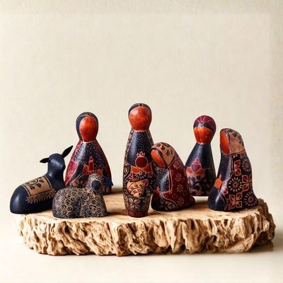 Dear Holidays Black Batik Nativity Set, Christmas Decorations, Collectible Figurines, Xmas Indoor Home Decor - Fireplace Mantel, Desk, Shelf, Wooden Statues, 8pcs