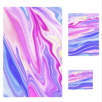 IDOWMAT Microfiber Highly Absorbent Men Women Face Wash Household Towel Set 3 Pack, Gradient Blend Pattern Purple Soft Quick Dry Towel for Hotel Pool Gym
