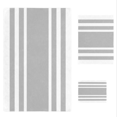 IDOWMAT Soft 3-Piece Towels for Bathroom - Premium Polyester Towel Set - Absorbent Quick Drying Bath Hand Washcloth Towels - Grey Striped