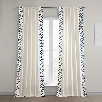 HPD Half Price Drapes Bordered Solid Cotton Curtains for Bedroom & Living Room 50 X 96 (1 Panel), Rod Pocket Window Curtains Home Dcor, Ellis Blue