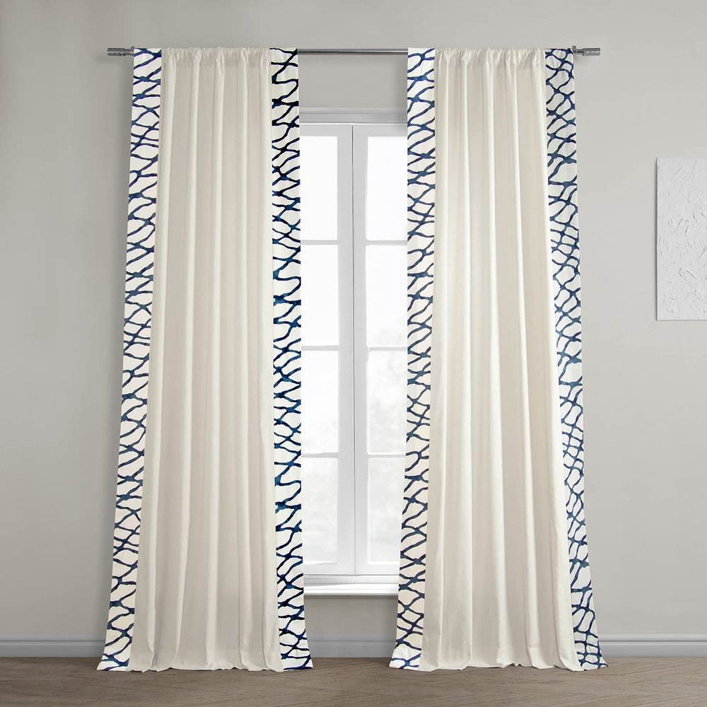 HPD Half Price Drapes Bordered Solid Cotton Curtains for Bedroom & Living Room 50 X 96 (1 Panel), Rod Pocket Window Curtains Home Dcor, Ellis Blue