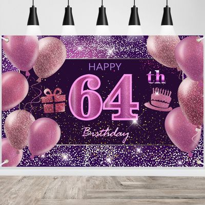 64th Birthday Decorations for Girls Happy Birthday Banner Pink Decorations for A Party Birthday Backdrop for Women