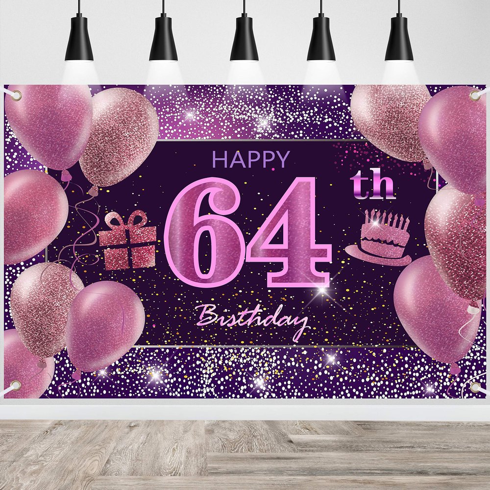 64th Birthday Decorations for Girls Happy Birthday Banner Pink Decorations for A Party Birthday Backdrop for Women