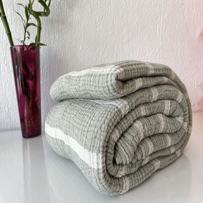 100% Muslin Cotton Pillow Shams, 4 Layers Soft Turkish Cotton Pillowcases, Pillowcase ONLY  No Blanket or Bedspread Included, Striped Green (King Size Two Pillowcase 20x36 (50x90cm))