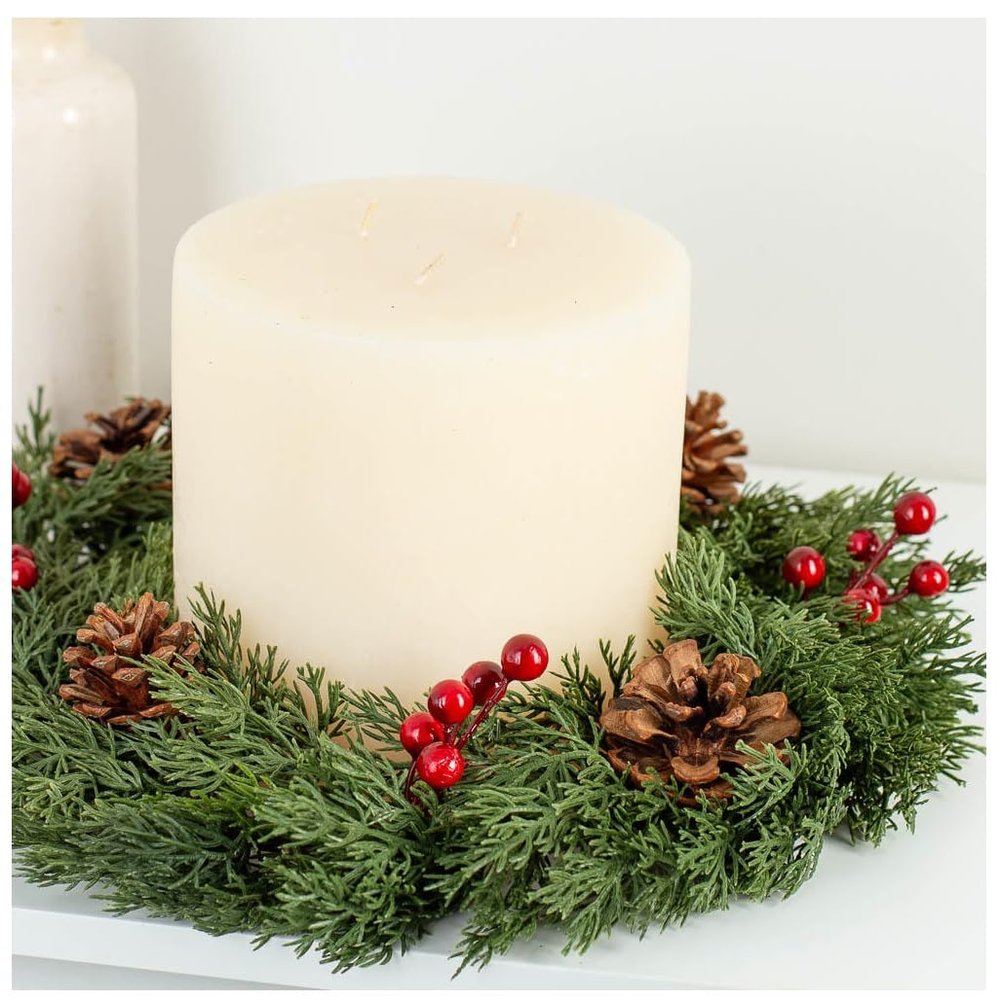 Artificial Cedar, Red Berry and Pinecone Wreath by Factory Direct Craft - Small Christmas Wreath for Decorating and Holiday Displays (13-1/2 Inches)