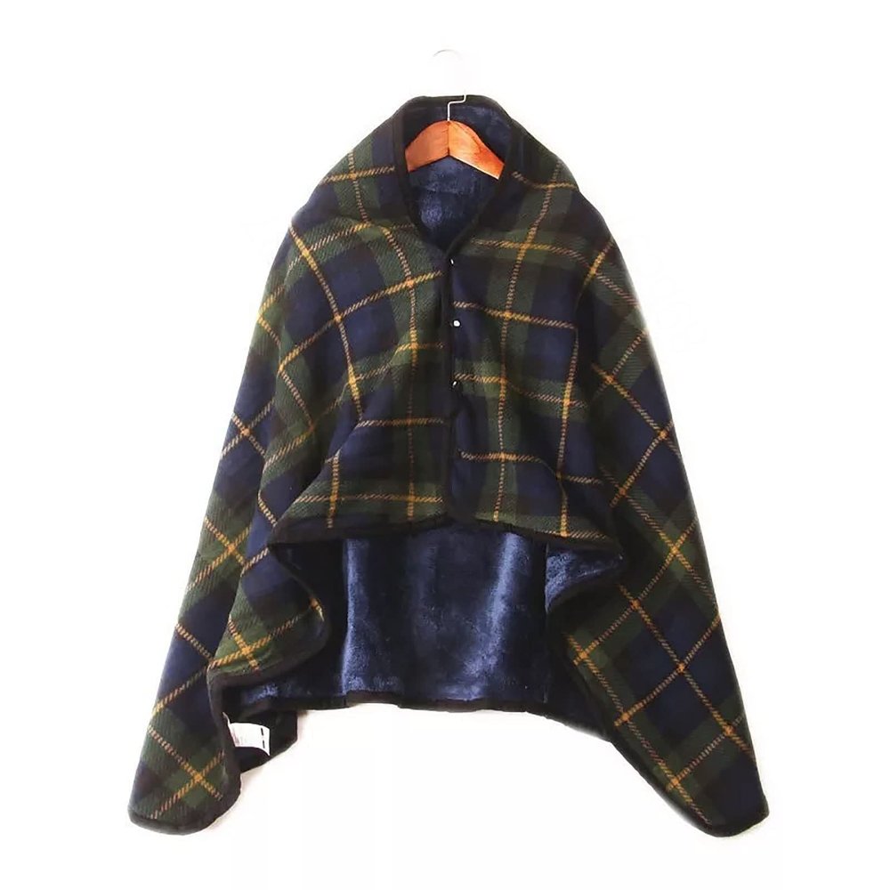 Thickening Old Man Shawl Wheelchair, Plus Velvet Thickened Plaid Shawl Scarf with Buttons Soft Super Warm Lightweight Wheelchair Blanket for Lap Bed Sofa Office