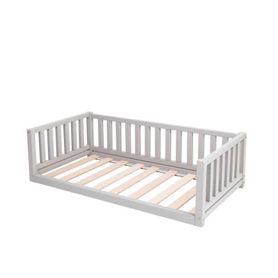 Floor bed for kids, Toddler house bed, Floor bed frame for kids, House bed for kids full size (Full, Grey)