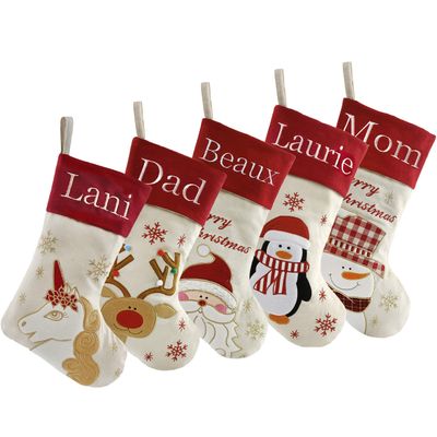 WEWILL Set of 5, 18'' Personalized Christmas Stockings with Embroidery Technology Xmas Customized Stockings for Family Kids